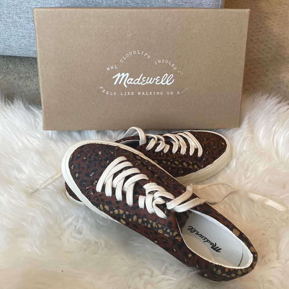 Brand New in Box - Madewell Sidewalk Low-Top Sneakers in Leopard Calf Hair Sz 7